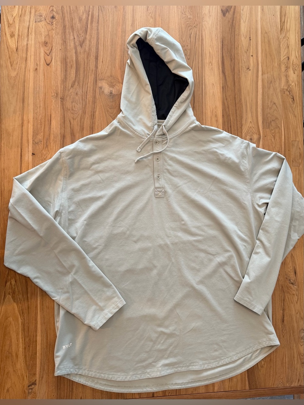 BYLT Premium Basics Lux Henley Hooded Shirt Men’s 3XL Grey/Beige